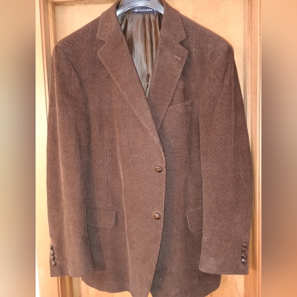 Dockers Blazer Mens 46R Corduroy Chocolate Brown Blazer Jacket Leather Buttons - Picture 2 of 13